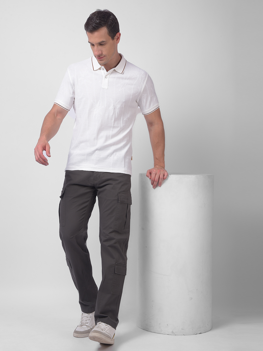 Numero Uno Men White Textured Polo Neck T-Shirt